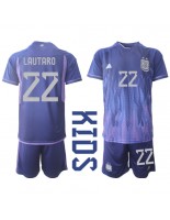 Argentiina Lautaro Martinez #22 Vieraspaita Lasten MM-kisat 2022 Lyhythihainen (+ shortsit)
